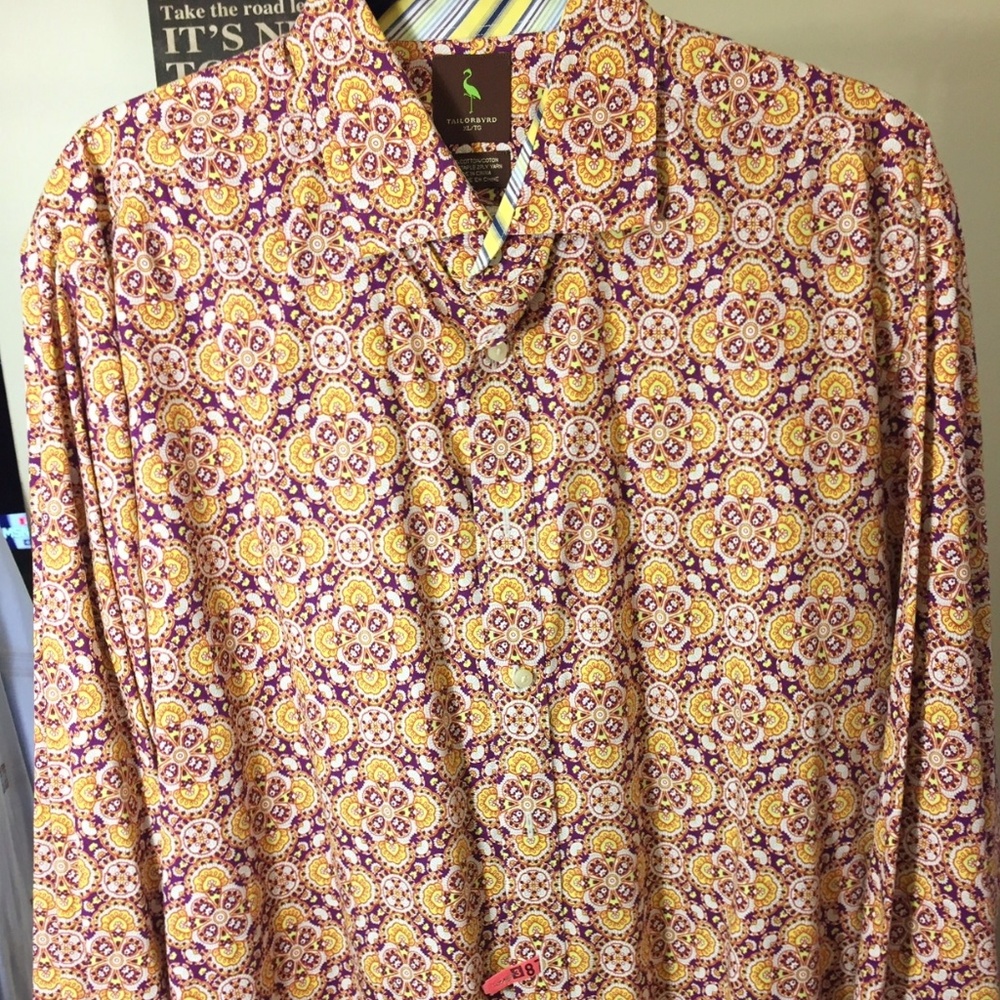 TAILOR BIRD PRINT BUTTON-DOWN MEN SHIRT